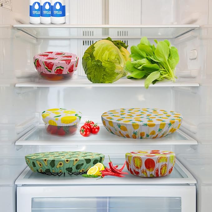 10Pcs Reusable Bowl Covers In 5 Size, Stretch Cloth Fabric Dish Cover Kitchen - Image 4