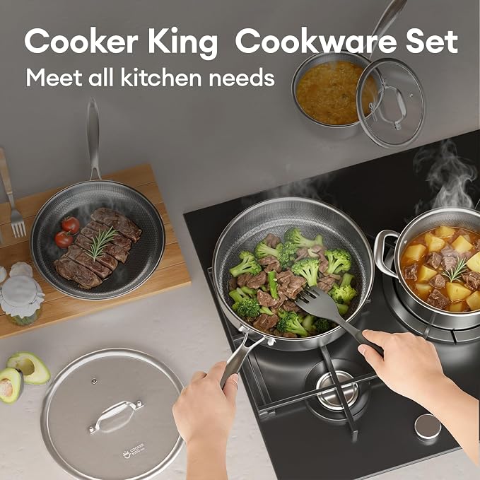 COOKER KING Non Stick Pots and Pans Set, Frying Pans, Saute Pan & Stock Pot - Image 9