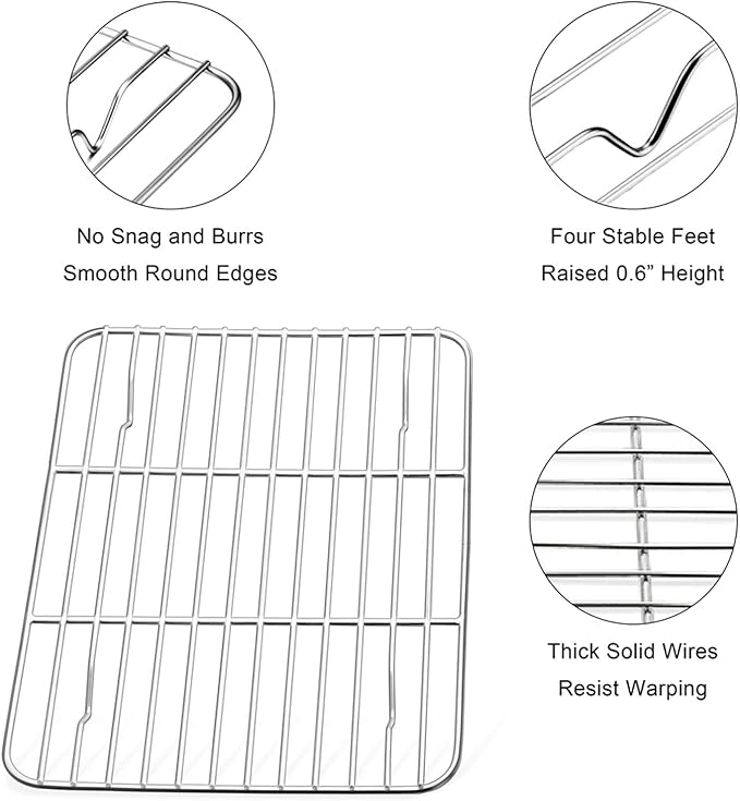 E-far Baking Cooling Rack Set of 2, Stainless Steel Metal Roasting Cooking Racks - Image 3