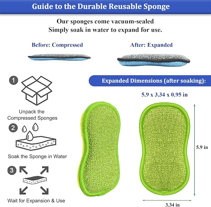 Dish Sponges Kitchen, 12 Pack Multi-Purpose Microfiber Scrub Sponge - Image 7