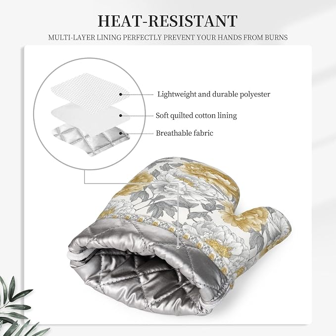 Oven Mitts and Pot Holders Vintage Flower Peony Floral Silicone Kitchen - Image 4