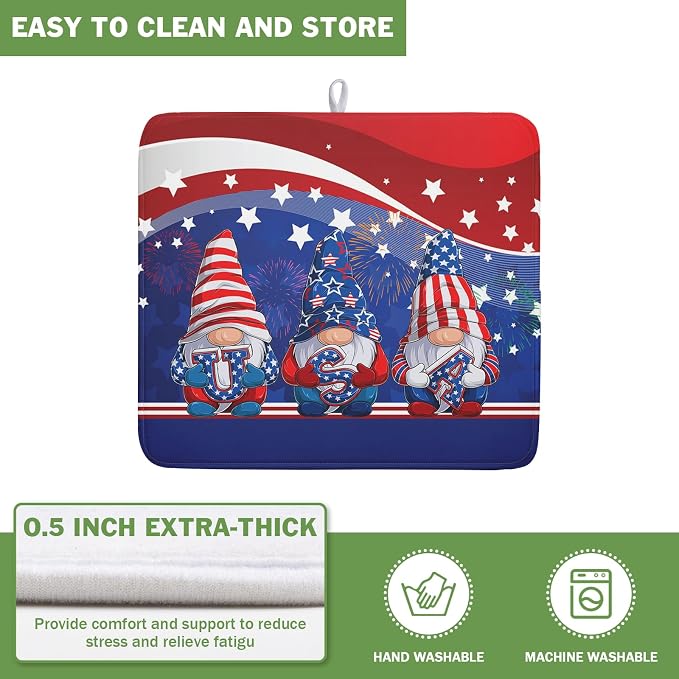 Kawani 4th of July Dish Drying Mat 16x18 Inch Spring Summer Patrioti Gnome - Image 5