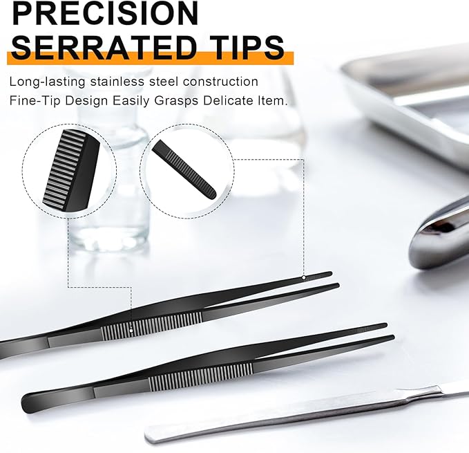 Yaomiao 4 Packs 8 Inch Bar Tweezers Black Cocktail Tongs Long Garnish Tweezers - Image 3