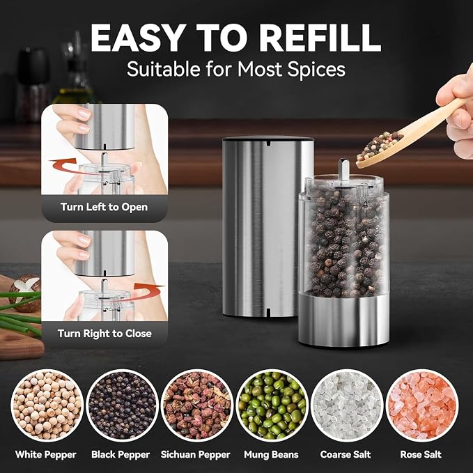 Electric Salt and Pepper Grinder Set Rechargeable, Yumcian Automatic Shakers Set - Image 3