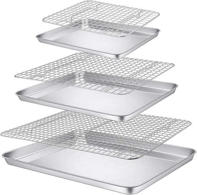 P&P CHEF 16 + 12.5 + 9 Inch Baking Sheet and Rack Set, Stainless Steel Cookie by PPCHEF