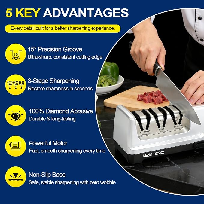 Knife Sharpener Electric, 3-Stage Professional Kitchen Sharpener - Image 2