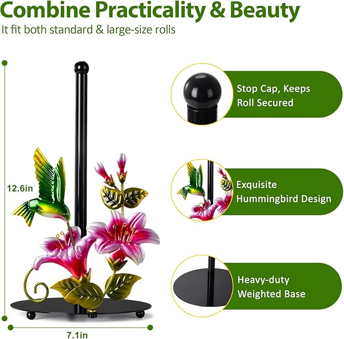 Flower & Hummingbird Decor Paper Towel Roll Holder Countertop - Image 2
