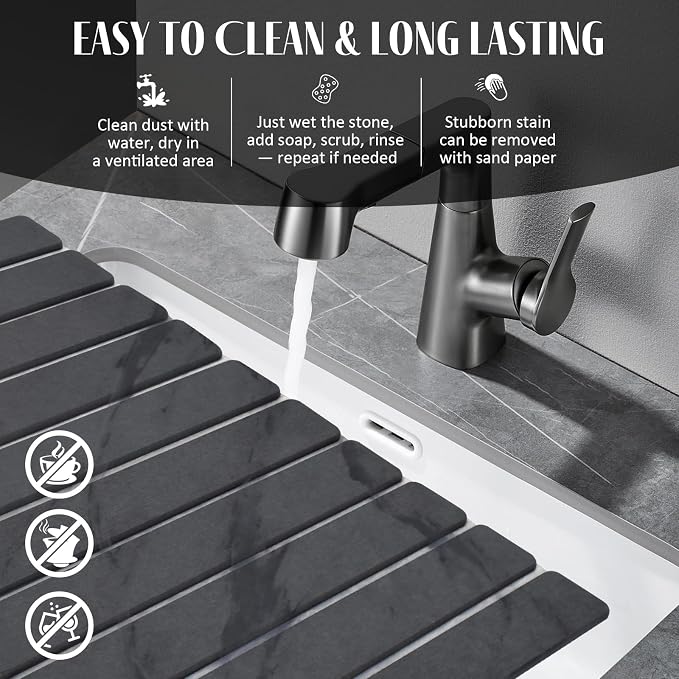 2 PCS Stone Dish Drying Mat for Kitchen Counter, Fast Drying Collapsible Dish - Image 6