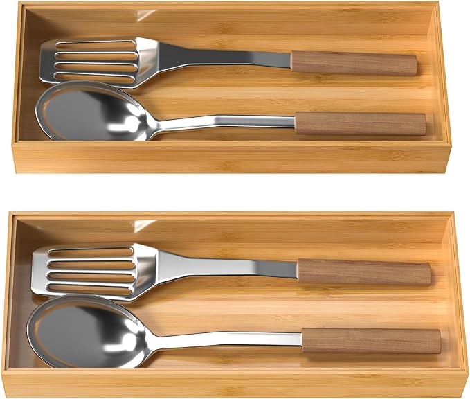 VeyFey Bamboo Drawer Organizer, Stackable Utensil Organizer - Image 7