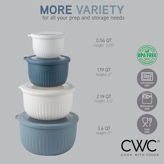 COOK WITH COLOR Prep Bowls with Lids- Wide and Deep Nesting Plastic Small - Image 6