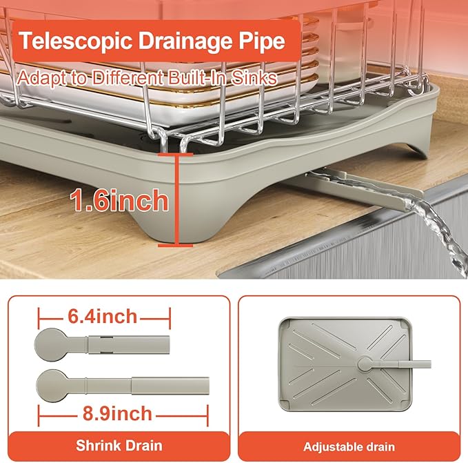 2-Tier Dish Drying Rack for Kitchen Counter, 304 Stainless Steel Dish Rack - Image 5