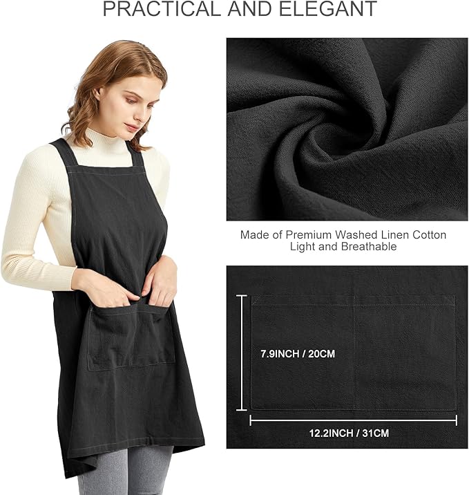 ELEZAY Aprons for Women with Pockets Plus Size Comfort Cross Back No Tie Cotton - Image 4