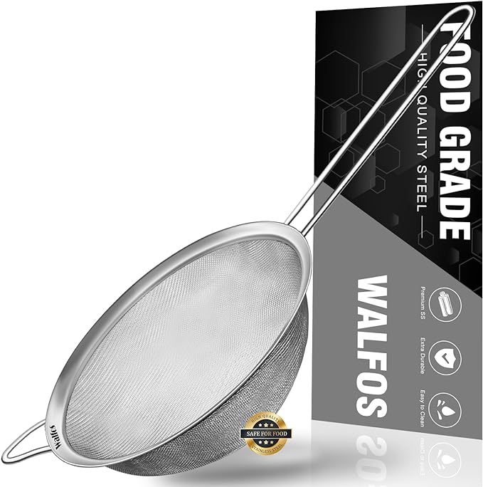 Walfos 6.95 Inch Fine Mesh Strainers, Premium Stainless Steel Colanders and by Walfos