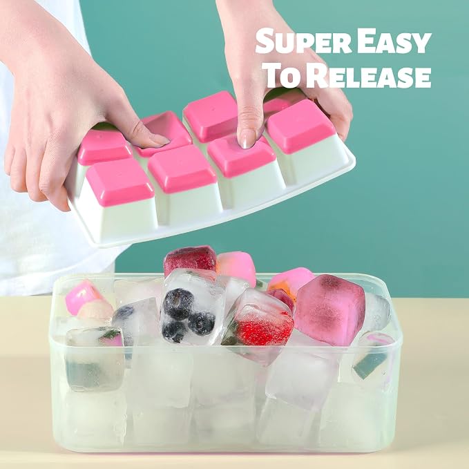 Large Ice Cube Tray with Lid and Bin, Jrisbo Silicone Big Square Ice Cube Molds - Image 2