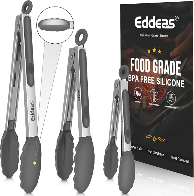 Kitchen Tongs with Silicone Tips by Eddeas