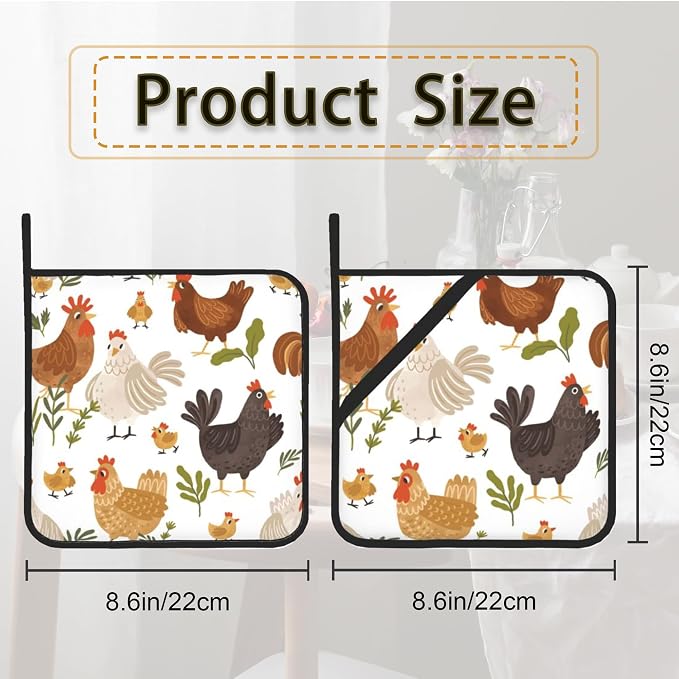 Cute Roosters Pot Holder Set of 2, Heat Resistant Potholders Oven Hot Pads - Image 2