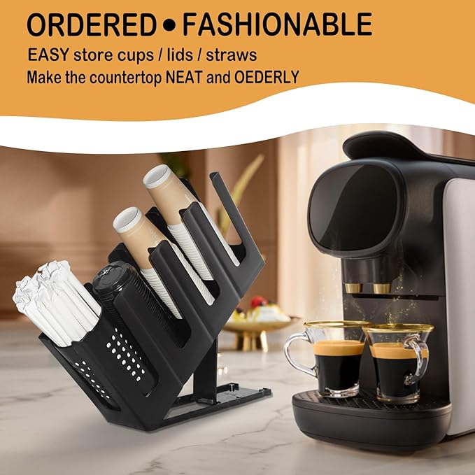 Cup Holder Lid Dispenser with Straw Organizer, 4 Compartment 7 Adjusting - Image 2