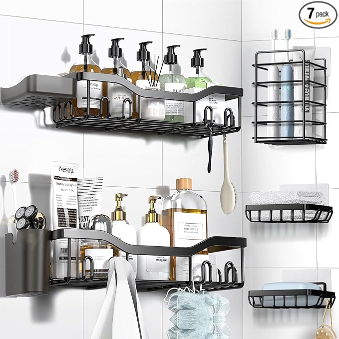 NESOMI Shower Caddy Adhesive Shower Organizer 7-Pack, Rustproof Stainless Steel by OrganizeYourHomeEssentials