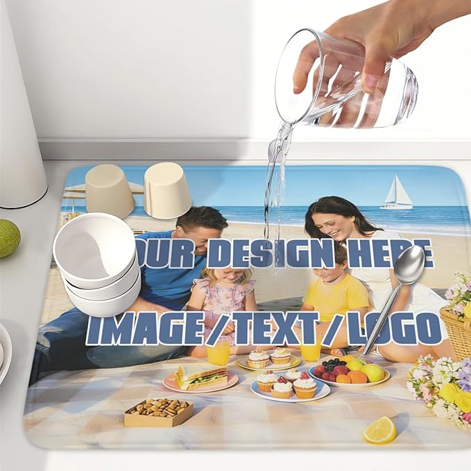 Custom Dish Drying Mat for Kitchen Counter Design Your Photo Text Business Logo - Image 6