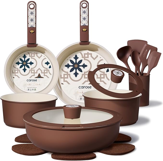 CAROTE 19Pcs Ceramic Cookware Set, Pots and Pans Set Non stick, Non Toxic by CAROTE