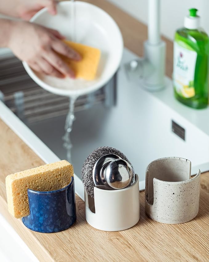 Zoeeker Kitchen Sponge Holder, Ceramic Sponge Organizer Scrubby Holder Sink - Image 6