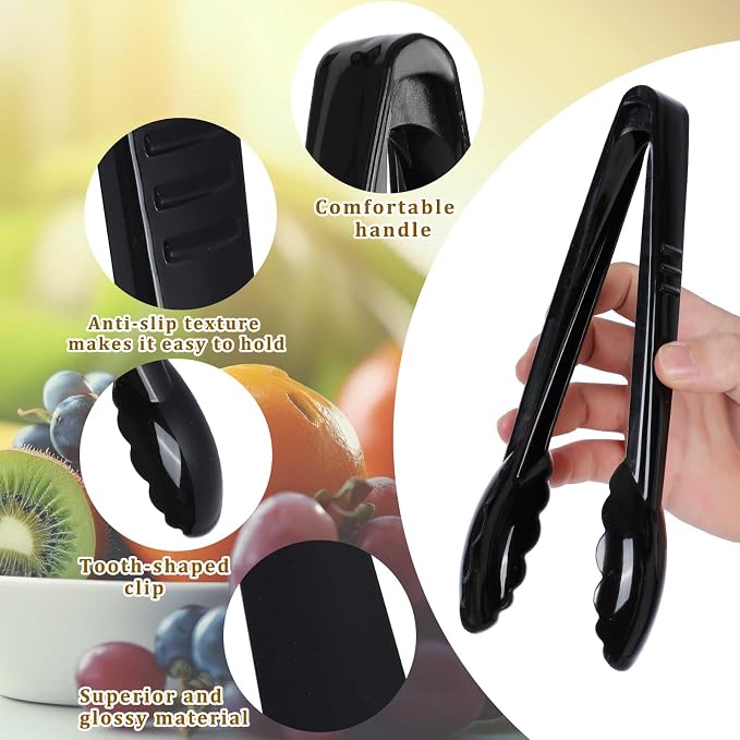 Mwellewm 12 Pc Serving Tongs 9 Inch Bulk Reusable or Disposable Plastic Tongs - Image 7