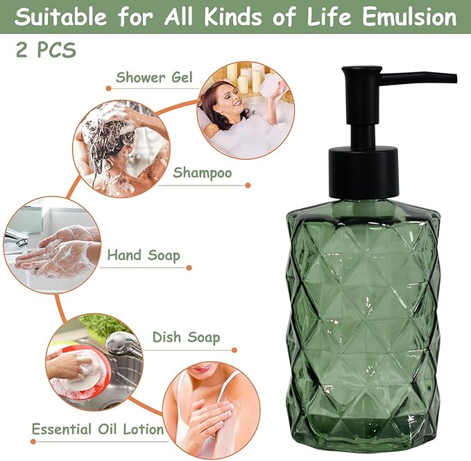 Green Glass Soap Dispenser - Image 4
