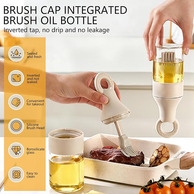 2 in 1 Oil Dispenser Bottle - 150ml/5.07oz Borosilicate Glass Basting Brush - Image 2