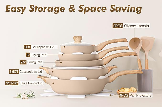 SENSARTE Ceramic Pots and Pans Set Nonstick, Kitchen Cookware Sets, 14-Piece - Image 3
