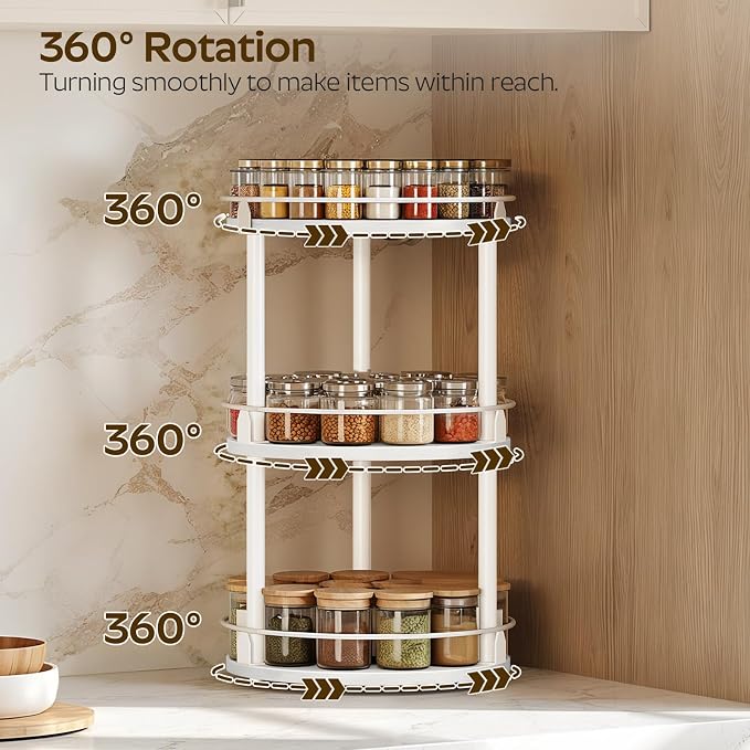 YATINEY Spice Rack, 3-Tier Turntable Organizer - Image 3