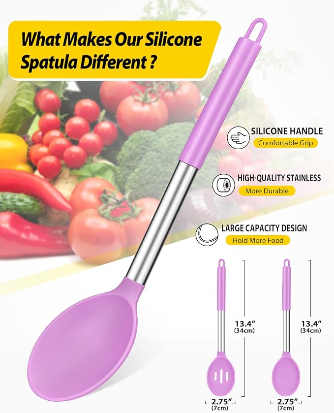 Pack of 2 Large Silicone Cooking Spoons, Non Stick Solid Basting Spoon - Image 2