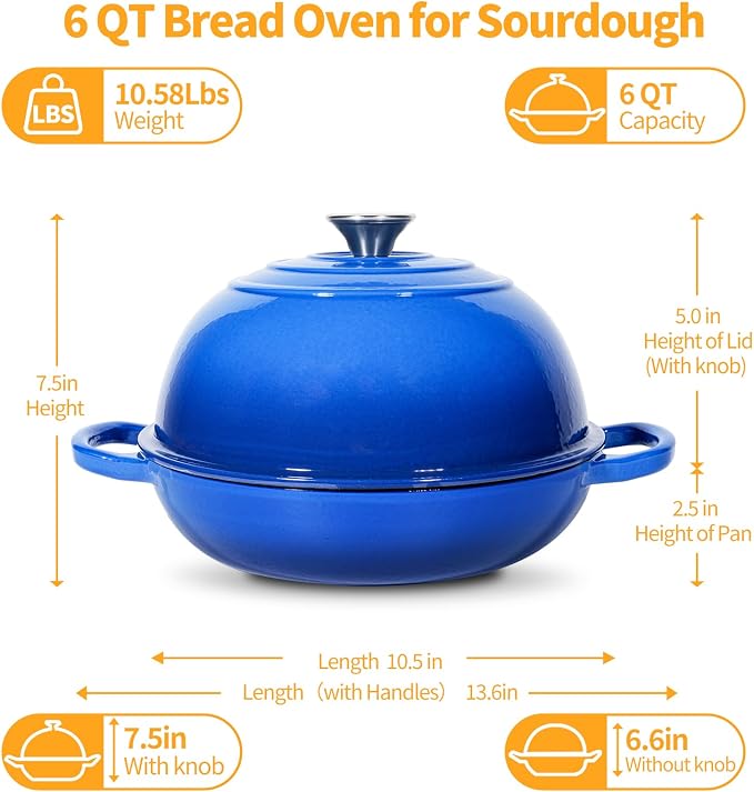 ONKO Dutch Oven For Sourdough Bread Baking, 6QT Enameled Cast Iron Dutch Oven - Image 4
