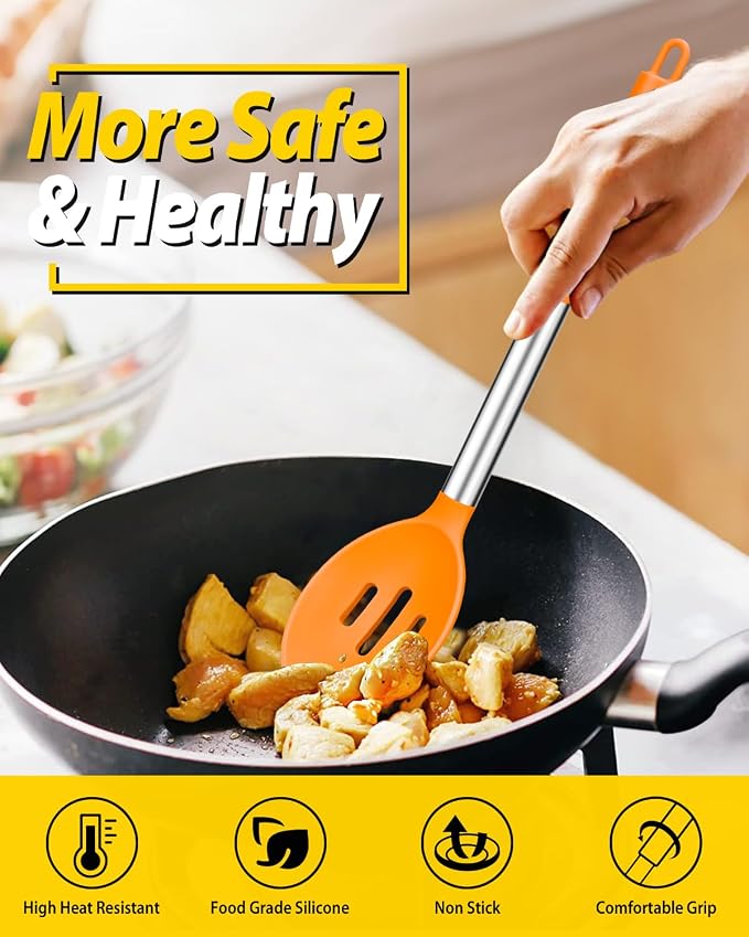 Pack of 2 Large Silicone Cooking Spoons, Non Stick Solid Basting Spoon - Image 4