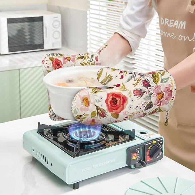 Wildflowers Floral Oven Mitts Pot Holders Set Silicone Heat Resistant Botanical - Image 6