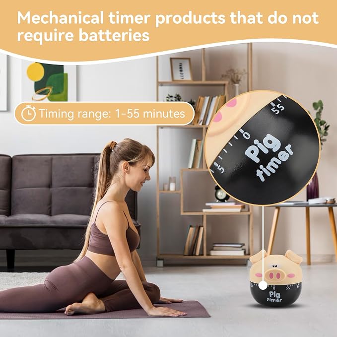 Cute Kitchen Timer, Piggy Wind up Timer Cooking Manual Kitchen Funny Mechanical - Image 6