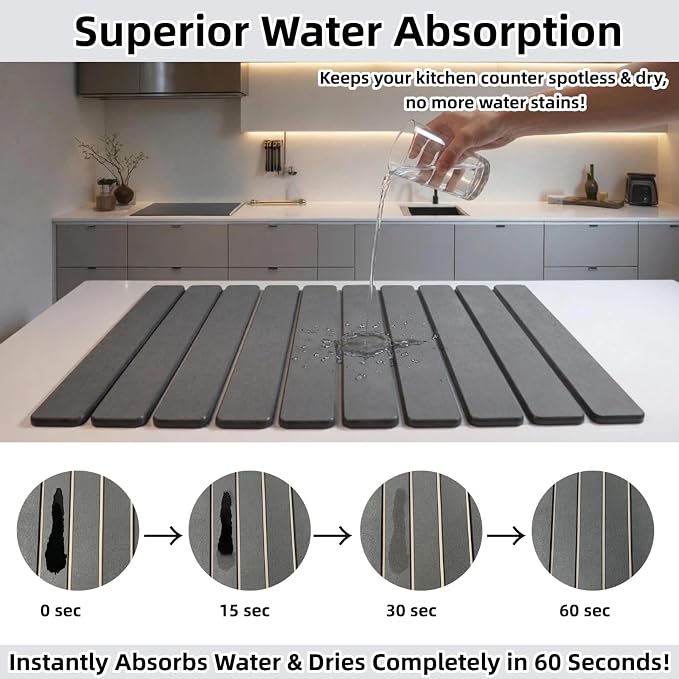 Large Stone Dish Drying Mat for Kitchen Counter Sink Bathtub, Diatomaceous - Image 5
