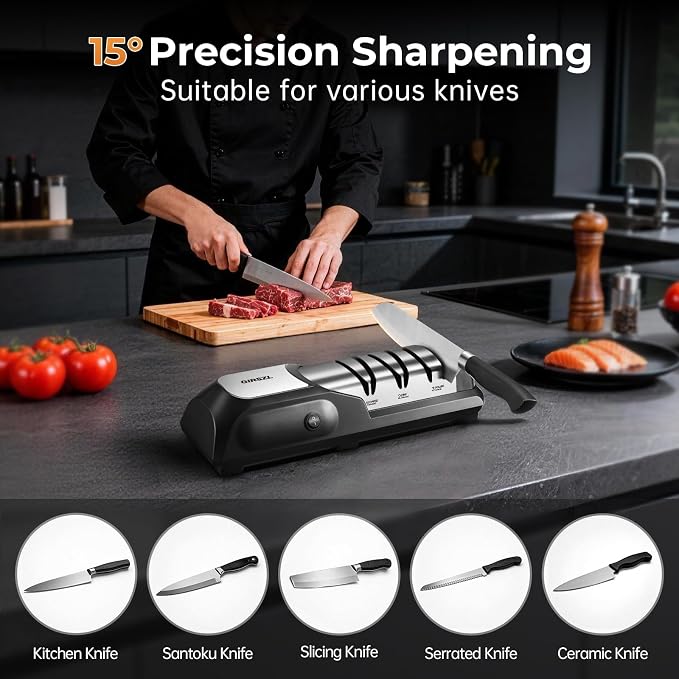 Kitchen Professional Electric Knife Sharpener: 3-Stage 100% Diamond Abrasives - Image 6