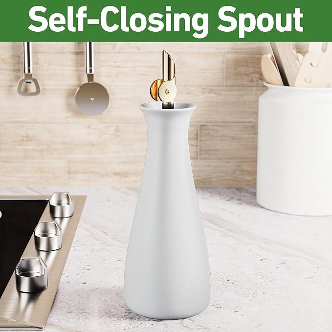 Ceramic Olive Oil Dispenser - 530 ML Capacity Matte White Ceramic Oil Dispenser - Image 3