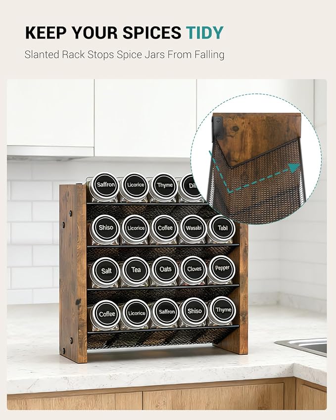 NESAPTO Spice Rack Organizer for Cabinet, Wood 4-Tier Vertical Seasoning - Image 3
