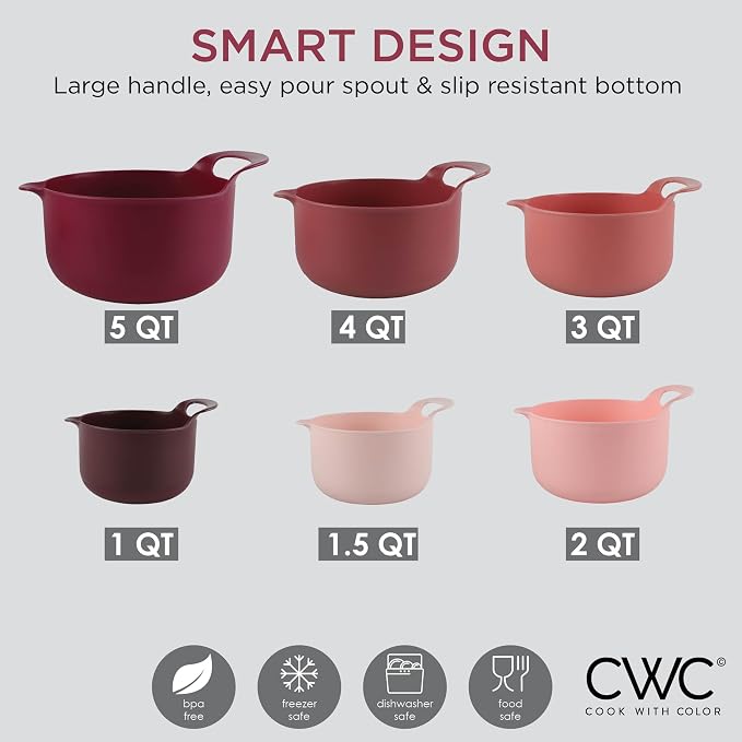 COOK WITH COLOR Nesting Plastic Mixing Bowl Set with Pour Spouts and Handles - Image 7