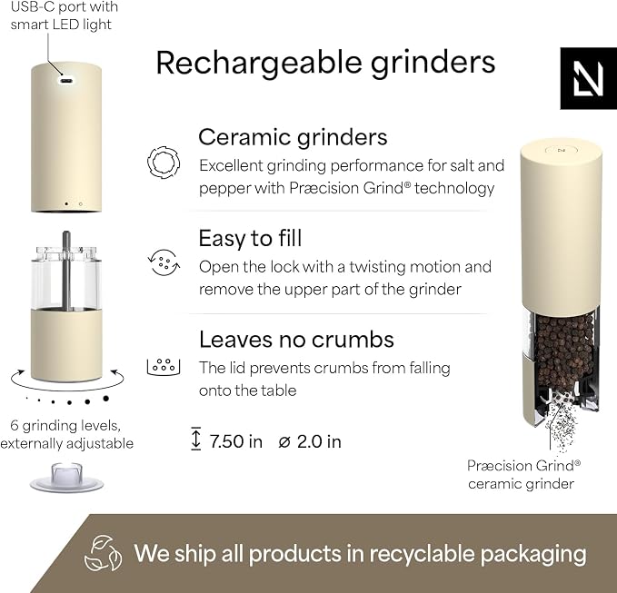 LARS NYSØM Electric Salt and Pepper Grinder Set I Automatic Salt and Pepper - Image 4