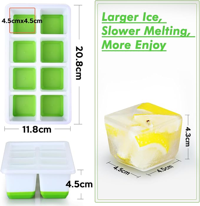 Large Ice Cube Trays with Lid, Jrisbo 2 Pack Stackable Silicone Ice Cube Molds - Image 6