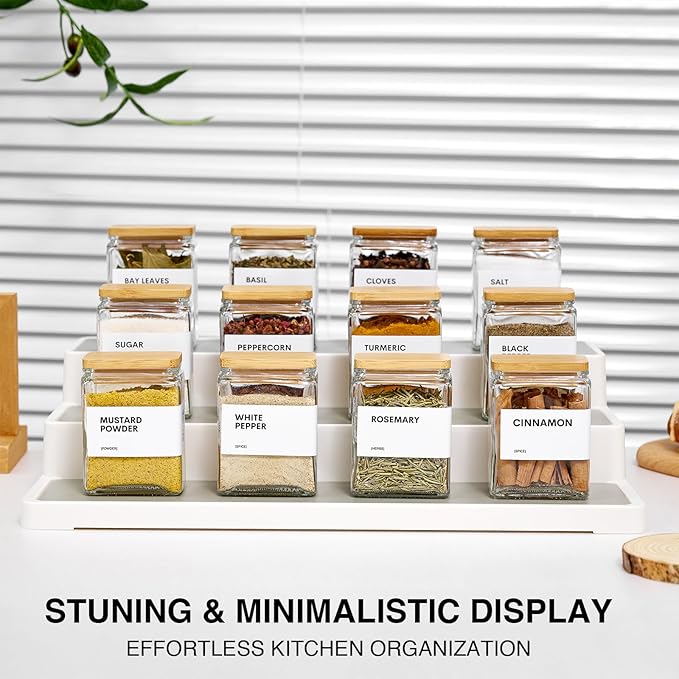 Glass Spice Jars with Bamboo Lid, 4oz Square Spice Containers - Image 2