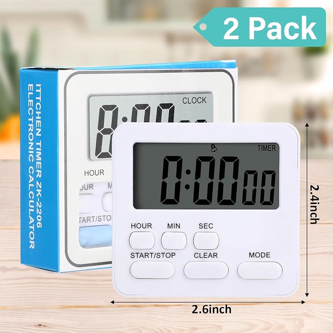 Leumoi 2 Pcs Digital Kitchen Timer 24 Hour Clock and Alarm Function Timer - Image 2