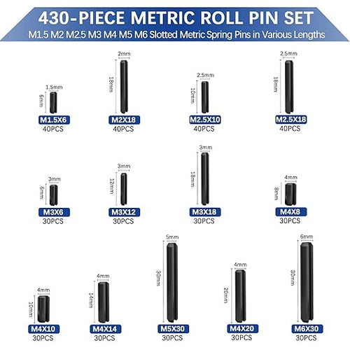 430 Pcs Roll Pin Set, Slotted Metric Spring Pins, Steel Split Expansion Pin - Image 2