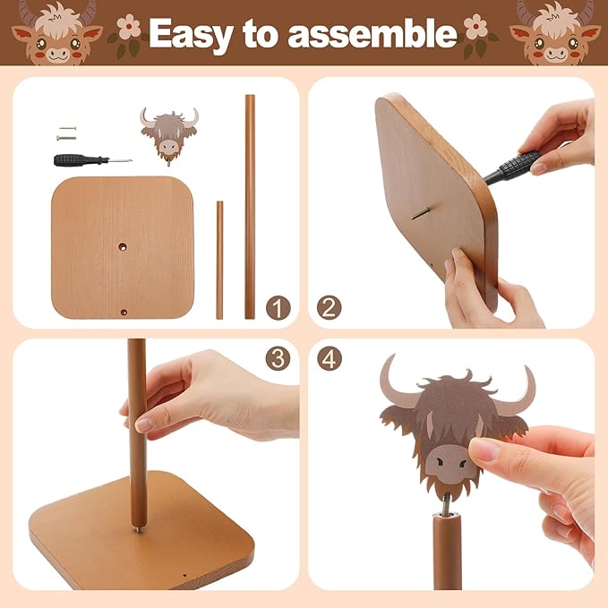 Leinuosen Brown Paper Towel Holder Cute Highland Cow Wooden Paper Towel Holder - Image 3