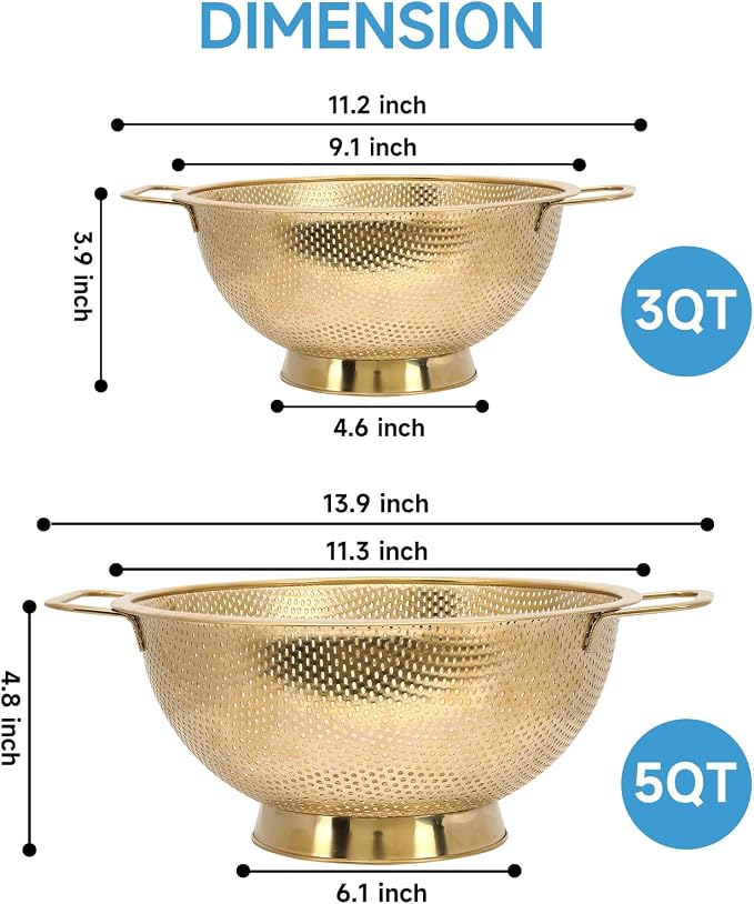 Gold Strainer for Kitchen, Stainless Steel Colander - Image 3