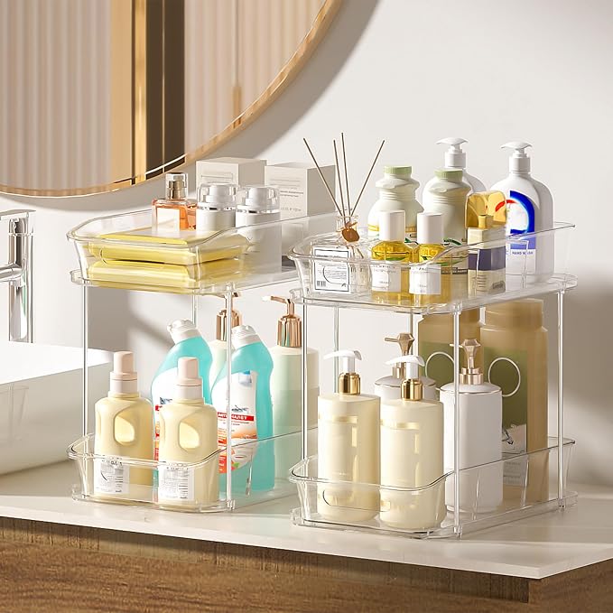 Delamu 2-Tier Under Sink Organizers and Storage, Pull Out Kitchen Pantry - Image 3
