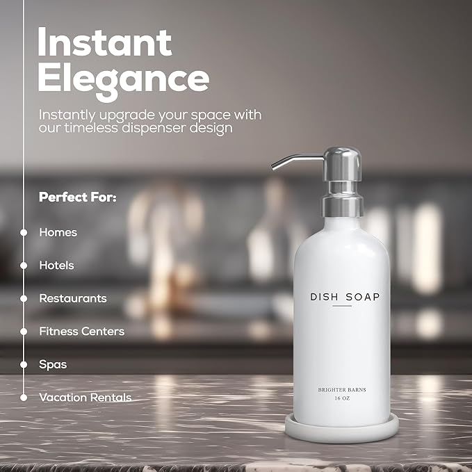 White Glass Dish Soap Dispenser - Image 2