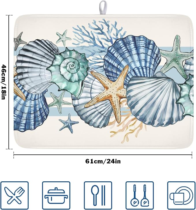 Summer Sea Shell Drying Mat 24x18 Inch, Starfish Drying Mat - Image 2